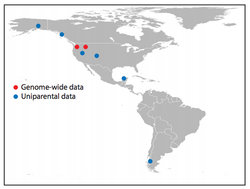 Fig. 2: Samples of ancient DNA from Native American remains over 8,000 years old. Source: Bolnick et al., 